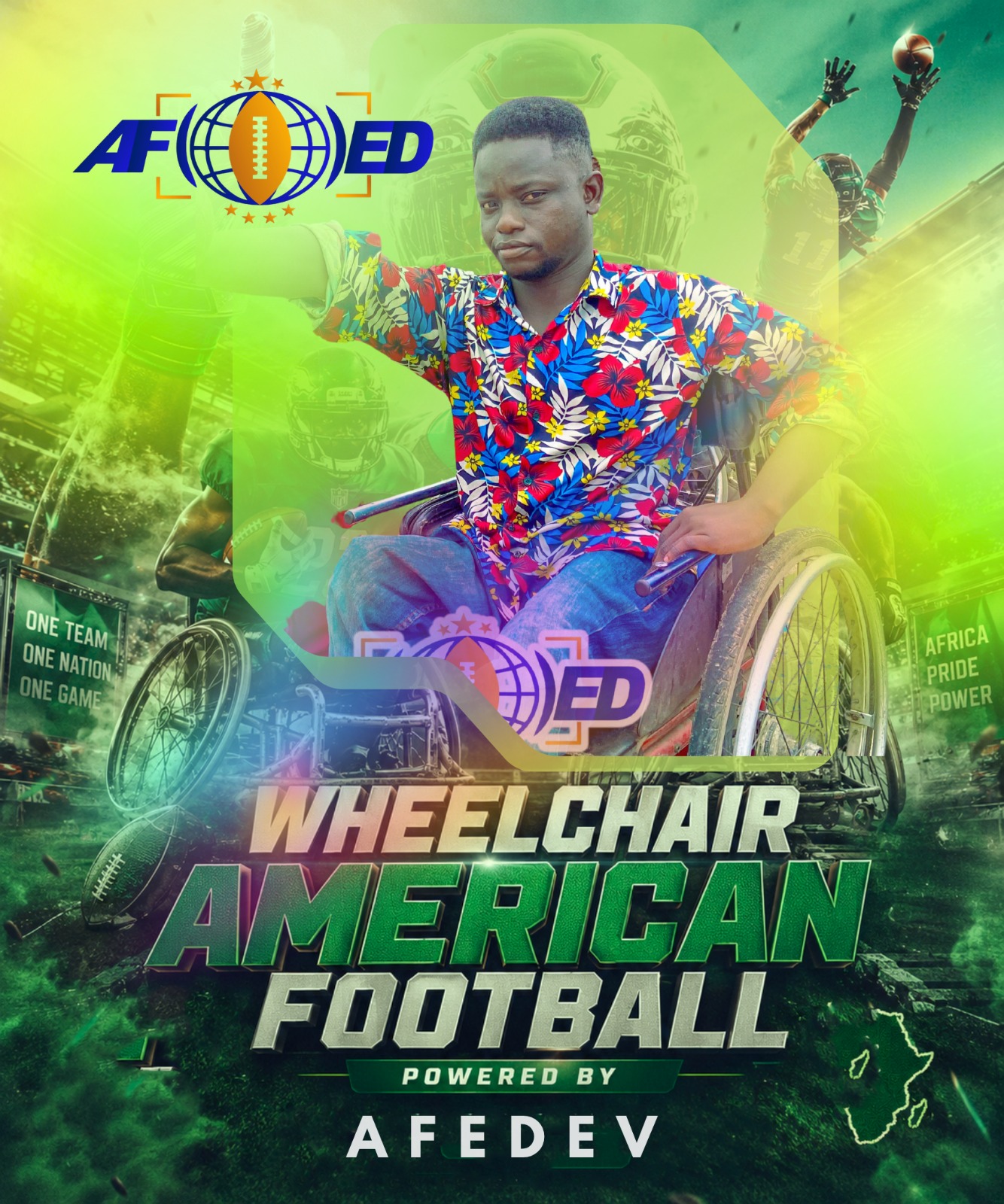 AFEDEV wheelchair football initiative promotional event banner