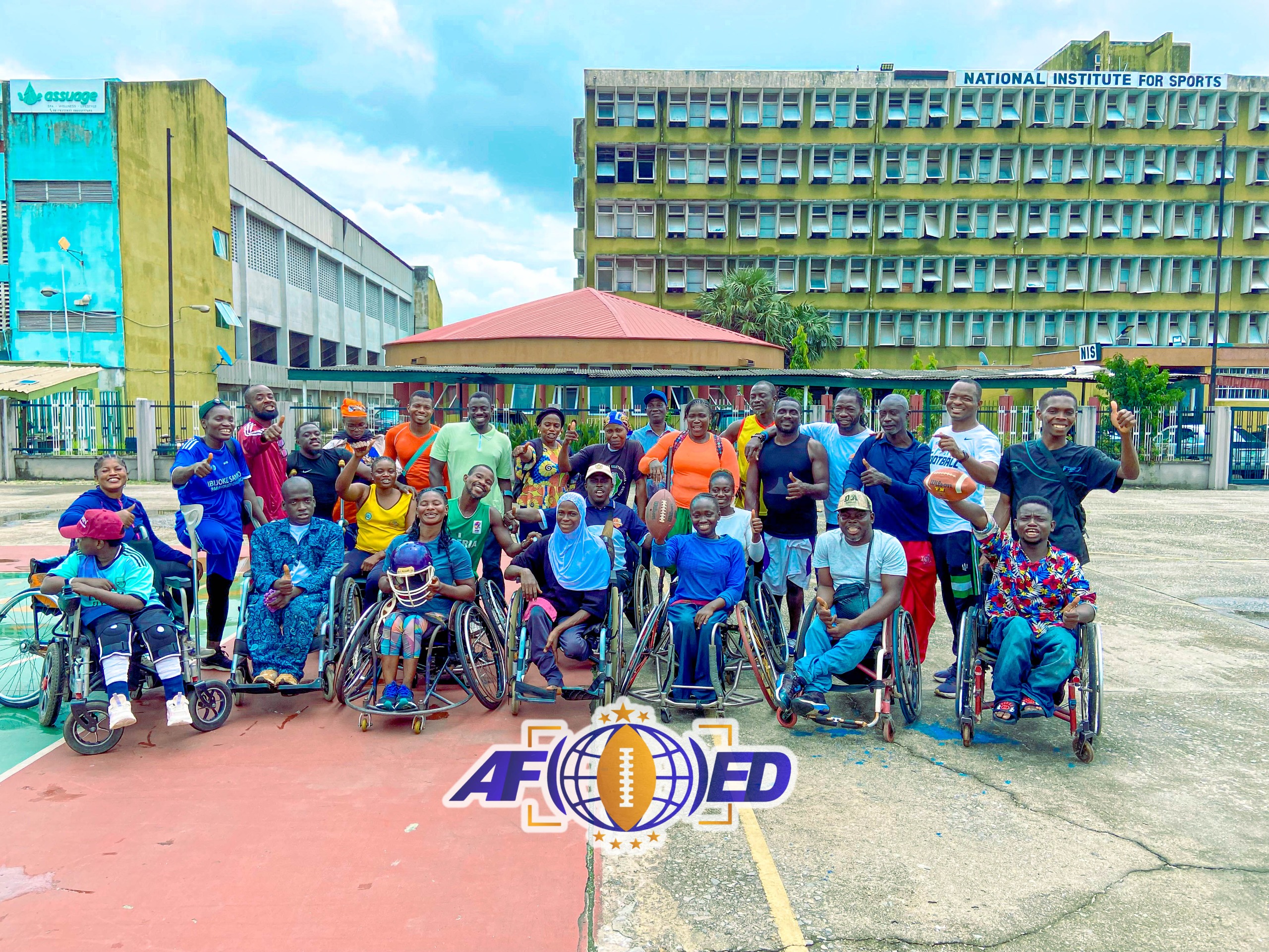 Athletes and coaches assembled for the first-ever wheelchair American football session in Nigeria